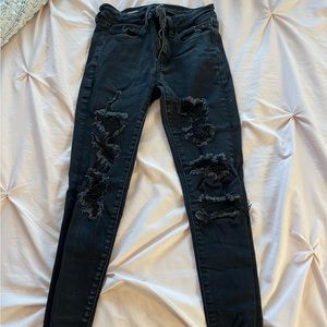 American Eagle Skinny Black Ripped Jeans